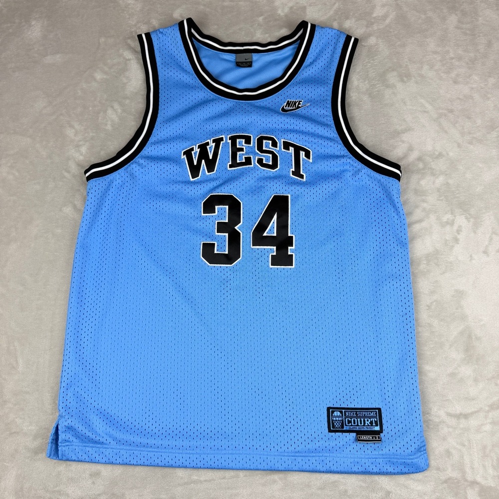 Vintage Nike Supreme Court West 34 Basketball Jersey Mens XL Light Blue Mesh 90s